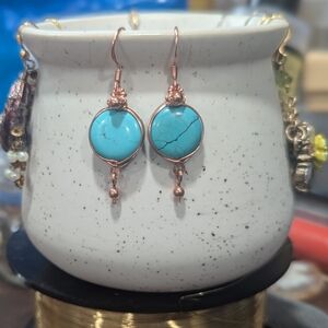 Raw copper and dyed howlite wire wrapped earrings